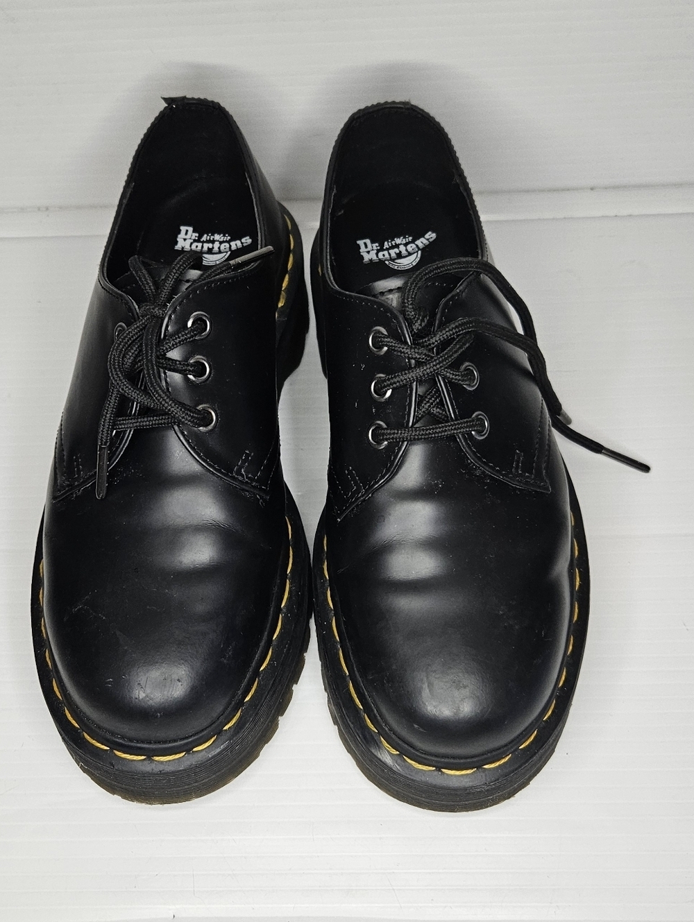 Dr. Martens 1461 Quad Black Polished Smooth Leather Platform Oxfords Women 8 M 7
